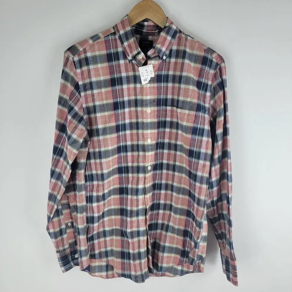 NEW J Crew Summer Plaid Long Sleeve Shirt Multi Color Size S